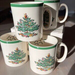 🎄 Spode Christmas Tree Tom & Jerry 4 Mug Set – Made in England 🎄